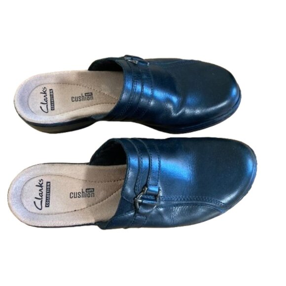 Clarks Collection Leather Slip On Clogs Black Hayla Marina Comfort Soles sz 8 - Picture 3 of 9